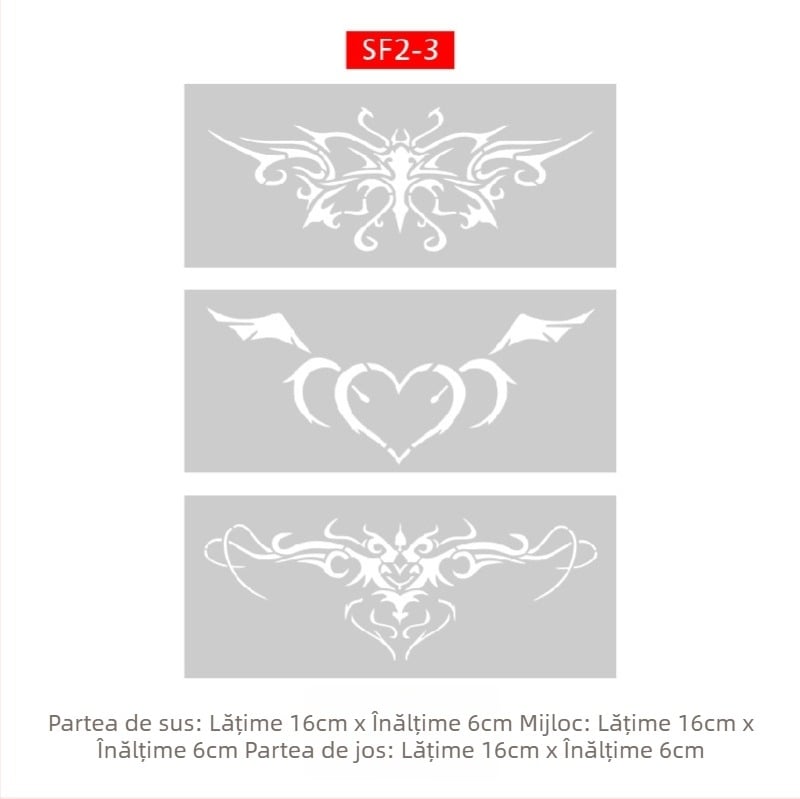 Album de tatuaje cu șablon decupat Succubus, designuri cu pulverizare îngroșate — fluture, inimă, acoperire a defectelor; claviculă, partea inferioară a spatelui, abdomen inferior; unisex
