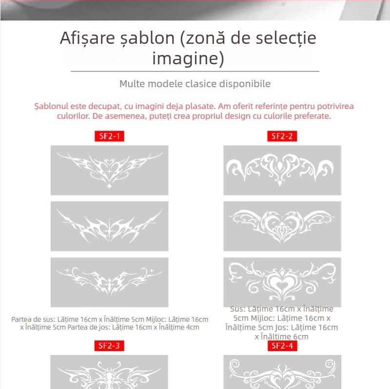 Album de tatuaje cu șablon decupat Succubus, designuri cu pulverizare îngroșate — fluture, inimă, acoperire a defectelor; claviculă, partea inferioară a spatelui, abdomen inferior; unisex