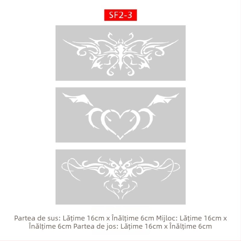 Album de tatuaje cu șablon decupat Succubus, designuri cu pulverizare îngroșate — fluture, inimă, acoperire a defectelor; claviculă, partea inferioară a spatelui, abdomen inferior; unisex