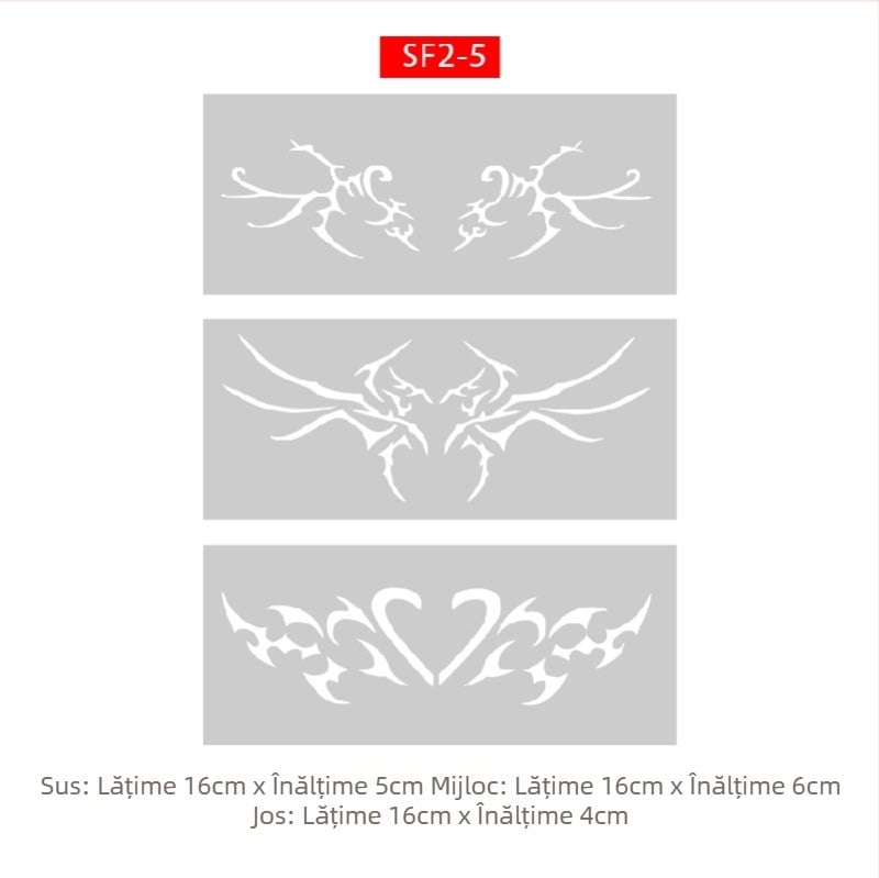 Album de tatuaje cu șablon decupat Succubus, designuri cu pulverizare îngroșate — fluture, inimă, acoperire a defectelor; claviculă, partea inferioară a spatelui, abdomen inferior; unisex