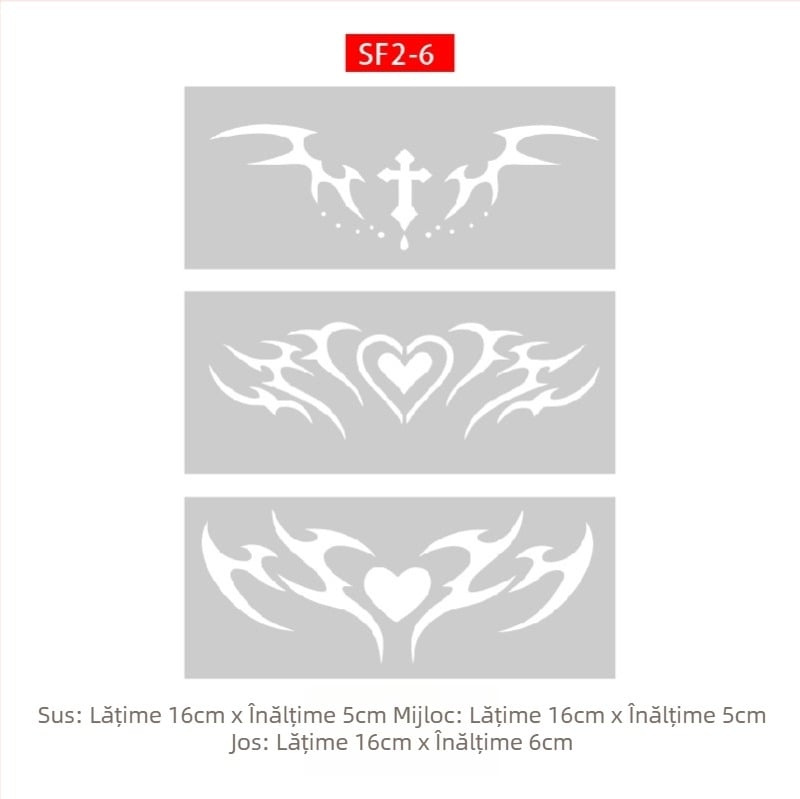 Album de tatuaje cu șablon decupat Succubus, designuri cu pulverizare îngroșate — fluture, inimă, acoperire a defectelor; claviculă, partea inferioară a spatelui, abdomen inferior; unisex