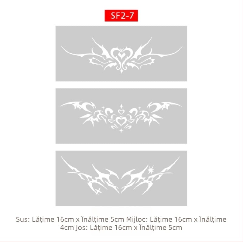 Album de tatuaje cu șablon decupat Succubus, designuri cu pulverizare îngroșate — fluture, inimă, acoperire a defectelor; claviculă, partea inferioară a spatelui, abdomen inferior; unisex