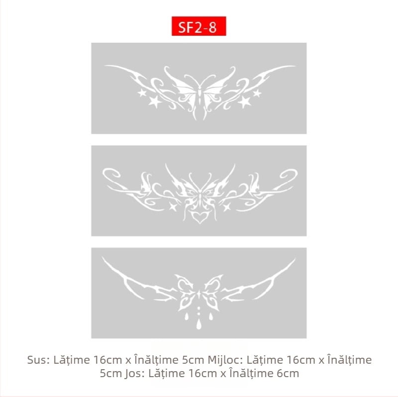 Album de tatuaje cu șablon decupat Succubus, designuri cu pulverizare îngroșate — fluture, inimă, acoperire a defectelor; claviculă, partea inferioară a spatelui, abdomen inferior; unisex