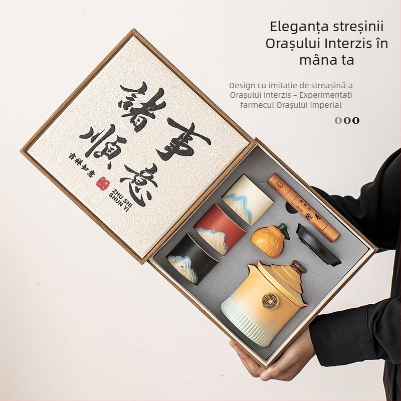 Set de ceai Kung Fu, ceramică în stil chinezesc, cadou pentru profesori (Ziua Profesorului, zile de naștere, pensionare, mutare)