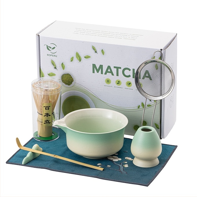 Set pentru ceremonia ceaiului în stil chinezesc cu bol de matcha în gradient, perie pentru ceai și amestecător, ceramică personalizabilă
