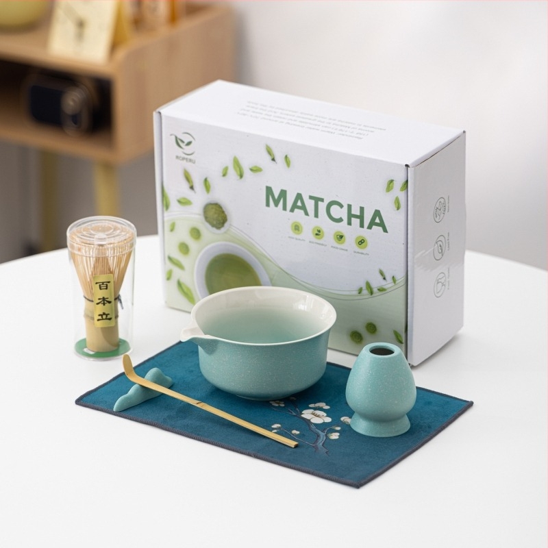 Set pentru ceremonia ceaiului în stil chinezesc cu bol de matcha în gradient, perie pentru ceai și amestecător, ceramică personalizabilă