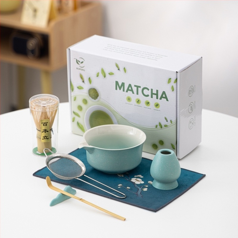 Set pentru ceremonia ceaiului în stil chinezesc cu bol de matcha în gradient, perie pentru ceai și amestecător, ceramică personalizabilă