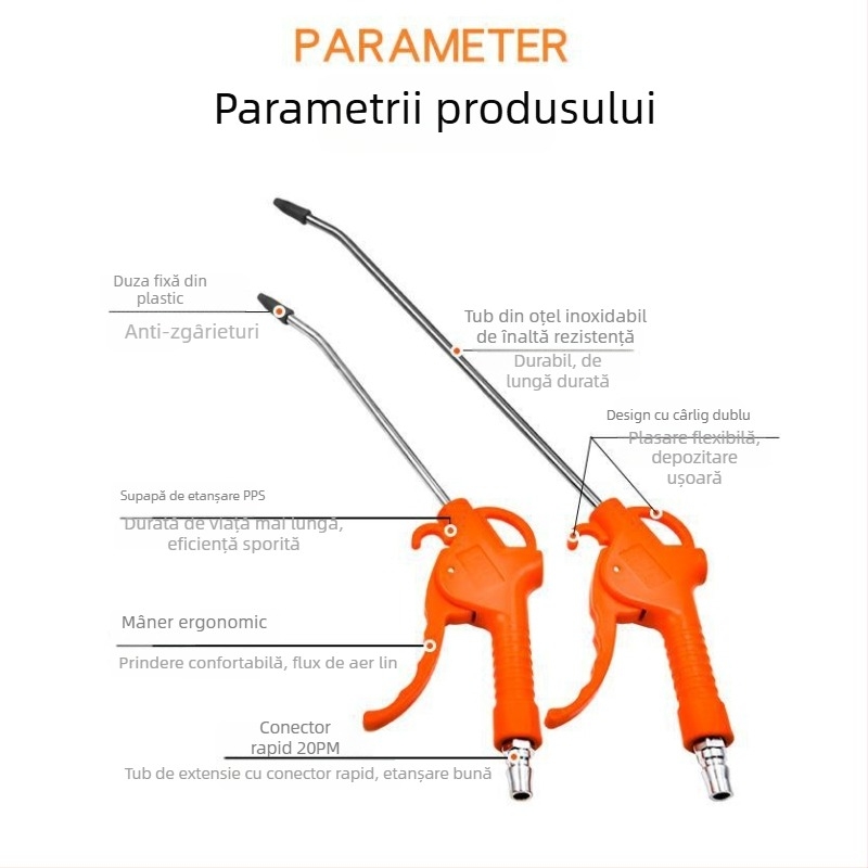 Cap de pistol de aer cu presiune înaltă pentru suflarea prafului, unealtă pneumatică de îndepărtare a prafului, cu compresor de aer și furtun de aer