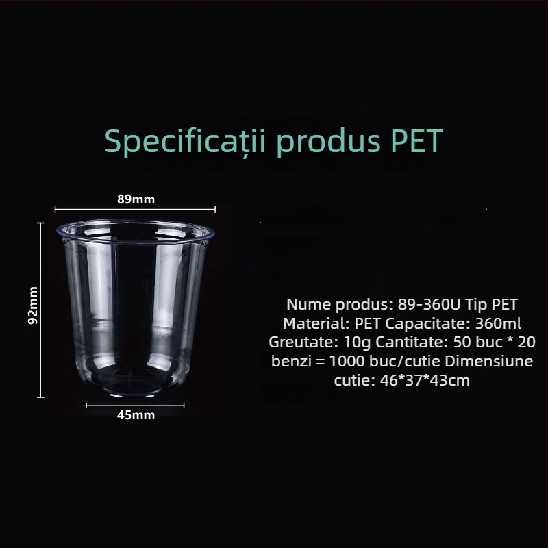 Cupe PET de unică folosință pentru ceai cu lapte, formă în U, diametru 90 mm