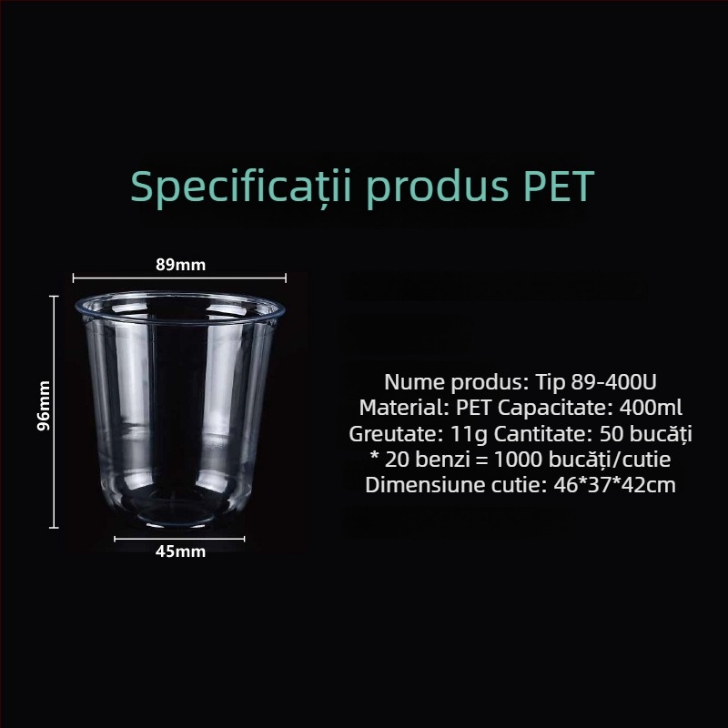 Cupe PET de unică folosință pentru ceai cu lapte, formă în U, diametru 90 mm