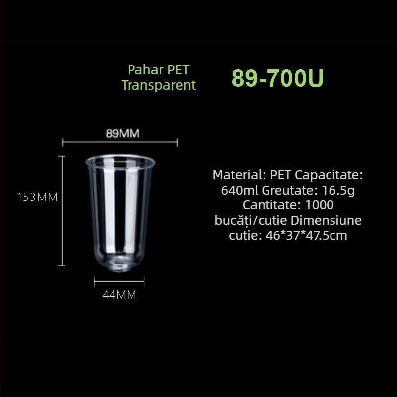 Cupe PET de unică folosință pentru ceai cu lapte, formă în U, diametru 90 mm