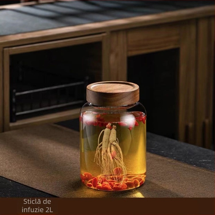 Sticlă din sticlă borosilicată cu robinet pentru infuzarea vinului, borcan sigilat din sticlă pentru vin medicinal cu ginseng