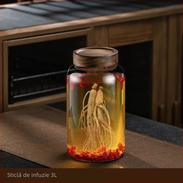 Sticlă din sticlă borosilicată cu robinet pentru infuzarea vinului, borcan sigilat din sticlă pentru vin medicinal cu ginseng