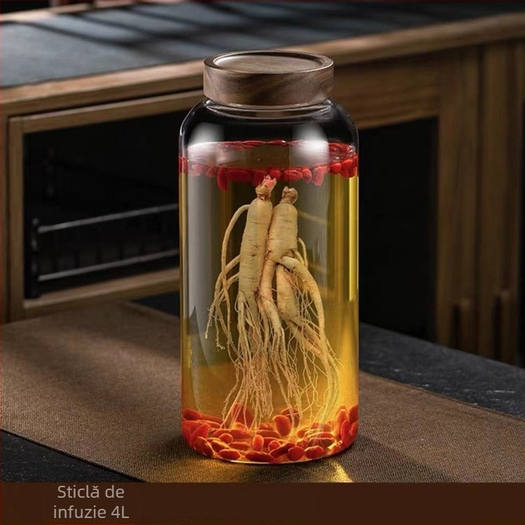 Sticlă din sticlă borosilicată cu robinet pentru infuzarea vinului, borcan sigilat din sticlă pentru vin medicinal cu ginseng