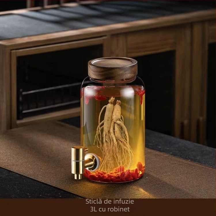 Sticlă din sticlă borosilicată cu robinet pentru infuzarea vinului, borcan sigilat din sticlă pentru vin medicinal cu ginseng