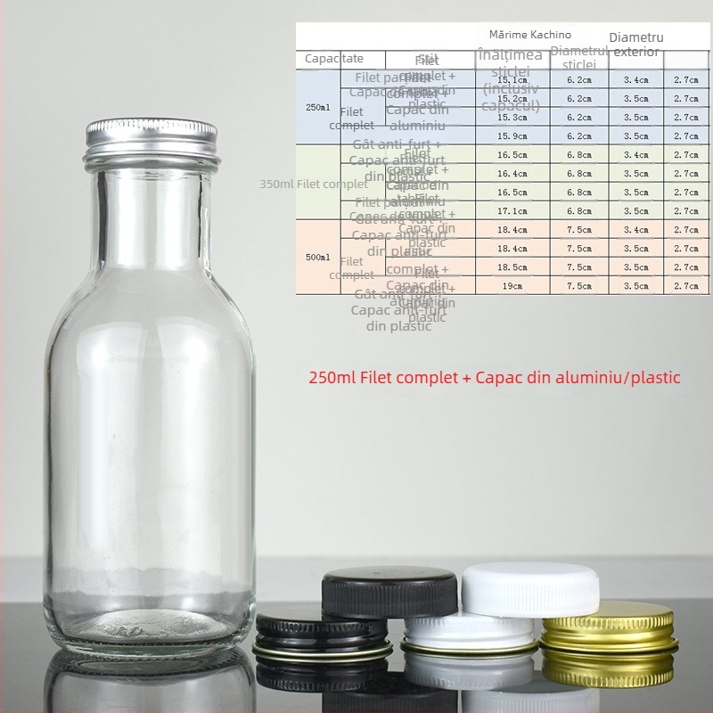 Sticle din sticlă pentru milk tea, cafea, sucuri și vin de fructe făcut acasă — 500 ml sticle goale, 350 ml sticle sigilate pentru dozare