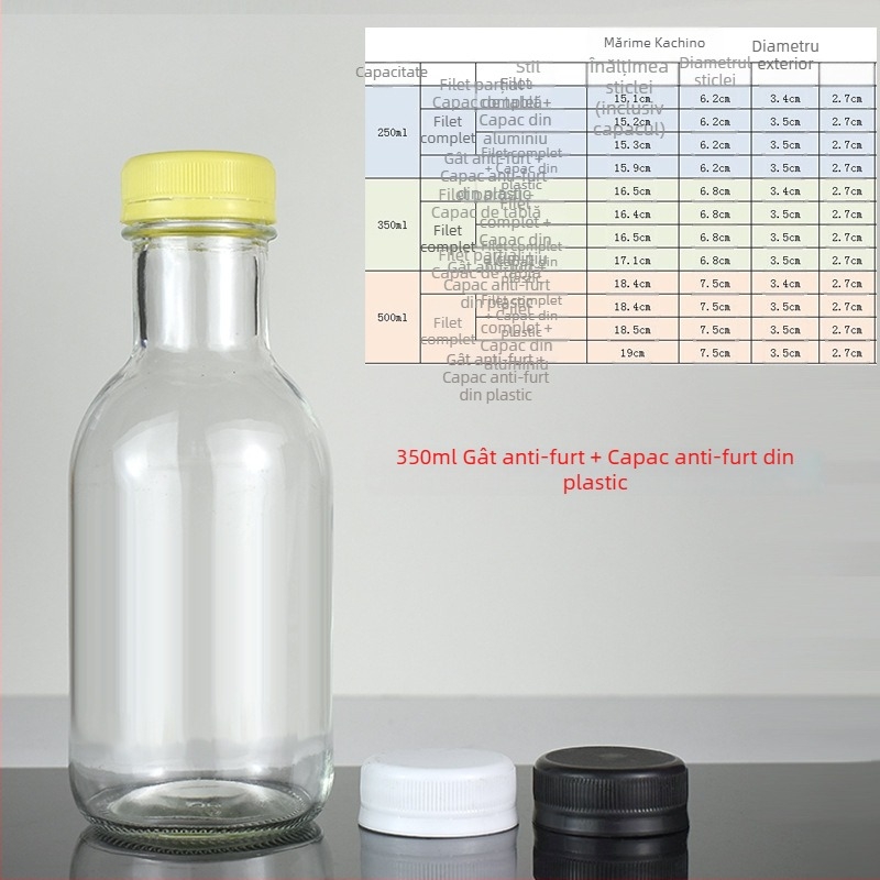 Sticle din sticlă pentru milk tea, cafea, sucuri și vin de fructe făcut acasă — 500 ml sticle goale, 350 ml sticle sigilate pentru dozare