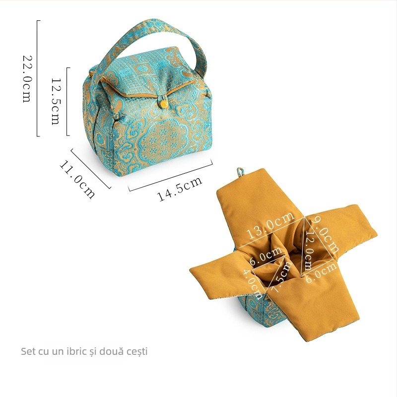 Set floral de ceai într-o geantă de pânză portabilă pentru călătorii — capac mare pentru ceainic, bol și ceașcă