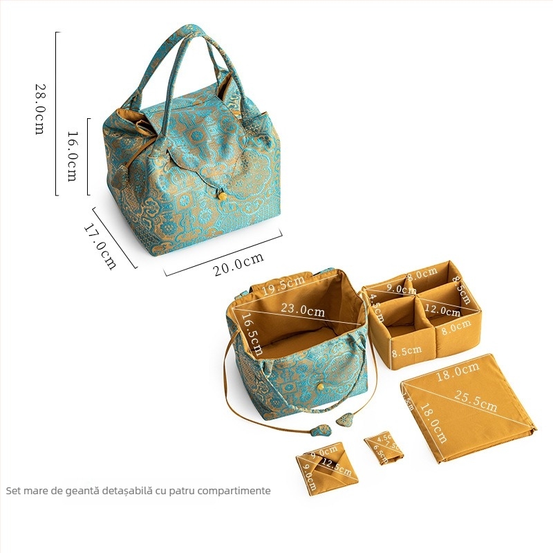 Set floral de ceai într-o geantă de pânză portabilă pentru călătorii — capac mare pentru ceainic, bol și ceașcă
