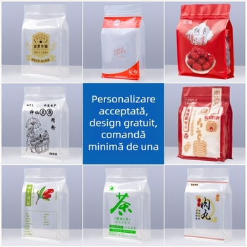 Pungă transparentă cu opt laturi, de tip stand-up, resigilabilă, groasă, pentru ambalarea gustărilor și a nucilor