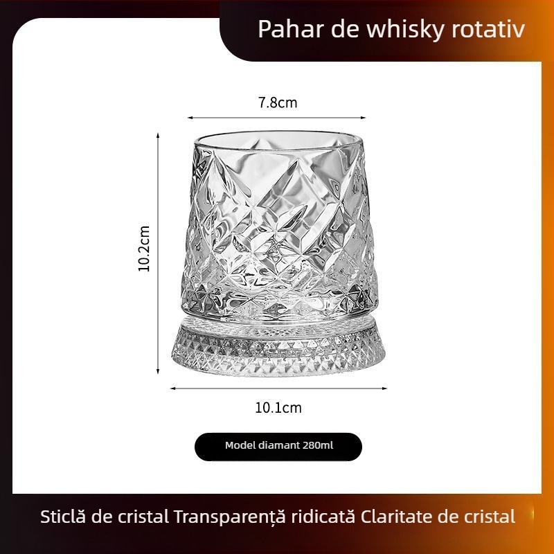 Pahar rotativ pentru whisky, cristal, pentru uz casnic