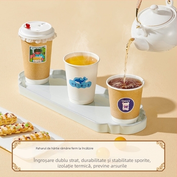 Ceașcă de cafea și ceai cu lapte, de unică folosință, cu capac, izolație dublă, pentru băuturi fierbinți din soia, pahare de hârtie pentru take-away, utilizare comercială