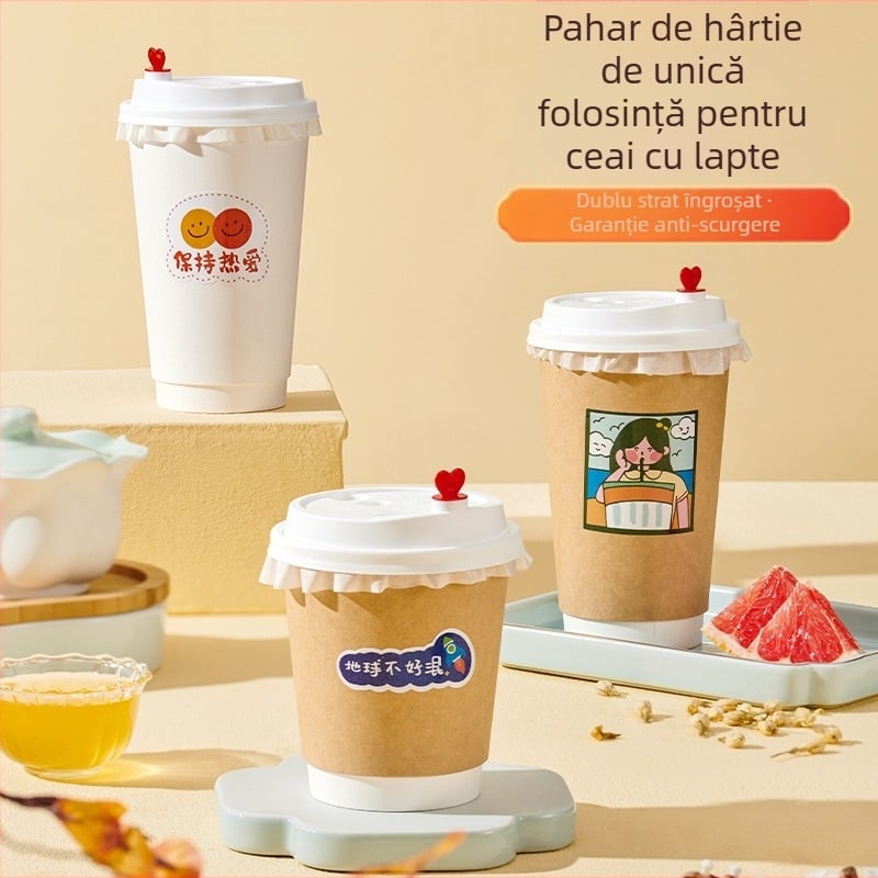Ceașcă de cafea și ceai cu lapte, de unică folosință, cu capac, izolație dublă, pentru băuturi fierbinți din soia, pahare de hârtie pentru take-away, utilizare comercială