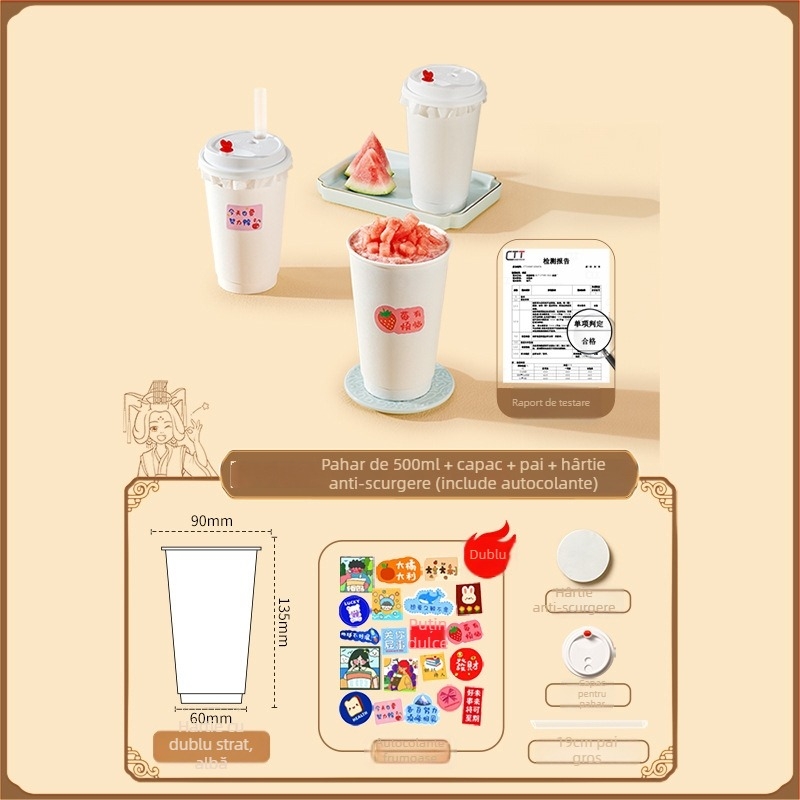 Ceașcă de cafea și ceai cu lapte, de unică folosință, cu capac, izolație dublă, pentru băuturi fierbinți din soia, pahare de hârtie pentru take-away, utilizare comercială
