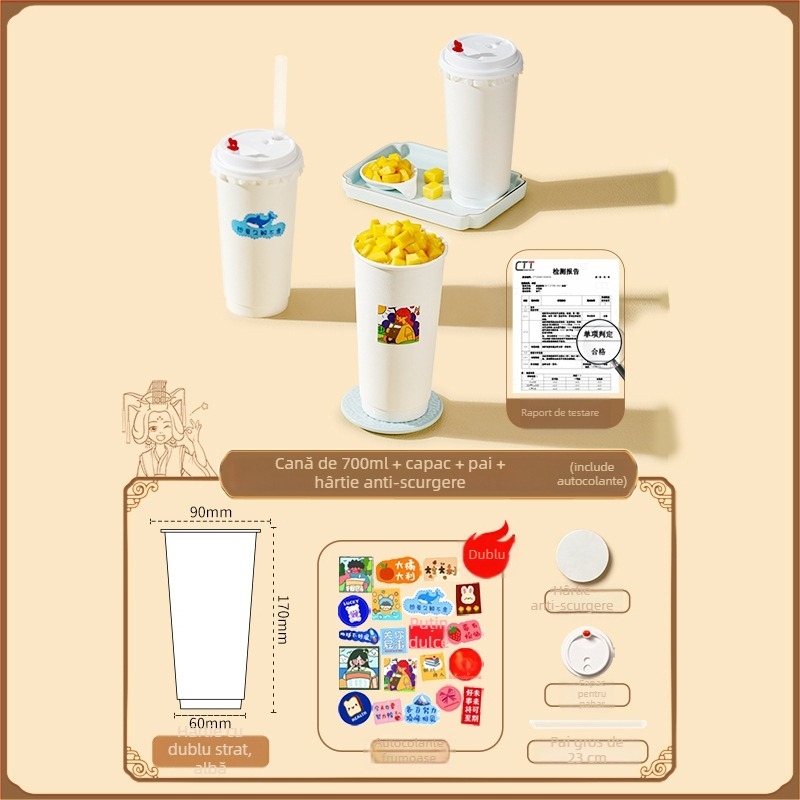 Ceașcă de cafea și ceai cu lapte, de unică folosință, cu capac, izolație dublă, pentru băuturi fierbinți din soia, pahare de hârtie pentru take-away, utilizare comercială