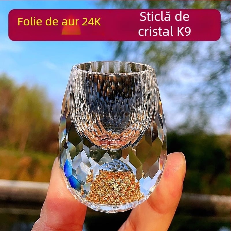 Pahare de cristal pentru băuturi spirtoase, cu folie de aur, design îngroșat, stil chinezesc, mic pahar gradat pentru uz casnic