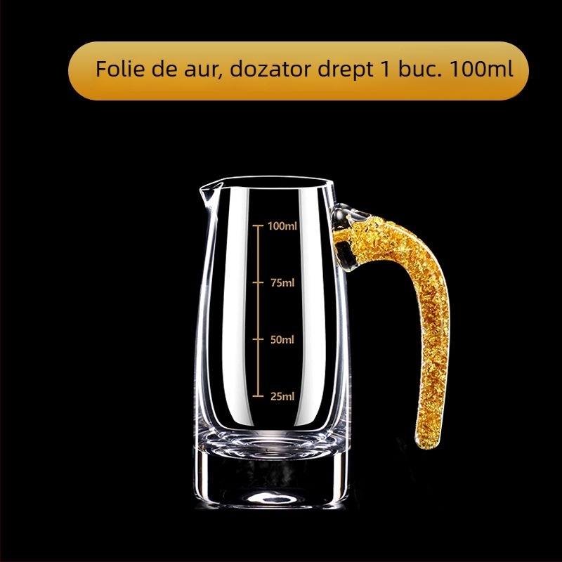 Pahare de cristal pentru băuturi spirtoase, cu folie de aur, design îngroșat, stil chinezesc, mic pahar gradat pentru uz casnic