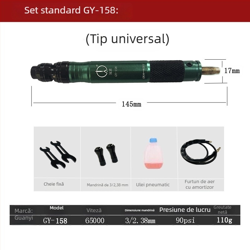 Polizor pneumatic cu creion — șlefuire, lustruire și debavurare, viteză înaltă