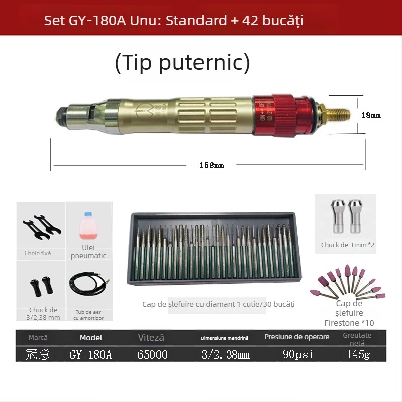 Polizor pneumatic cu creion — șlefuire, lustruire și debavurare, viteză înaltă