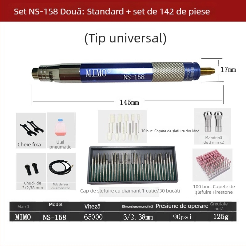 Polizor pneumatic cu creion — șlefuire, lustruire și debavurare, viteză înaltă