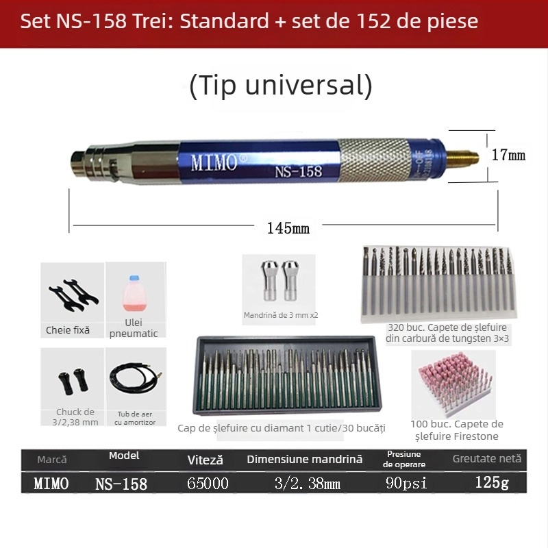 Polizor pneumatic cu creion — șlefuire, lustruire și debavurare, viteză înaltă