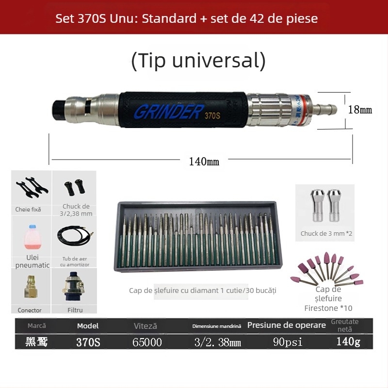 Polizor pneumatic cu creion — șlefuire, lustruire și debavurare, viteză înaltă