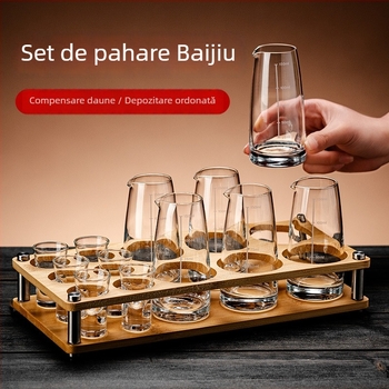 Set de distribuție a băuturilor cu 6 decantere și 6 pahare, suport în stil chinezesc cu raft