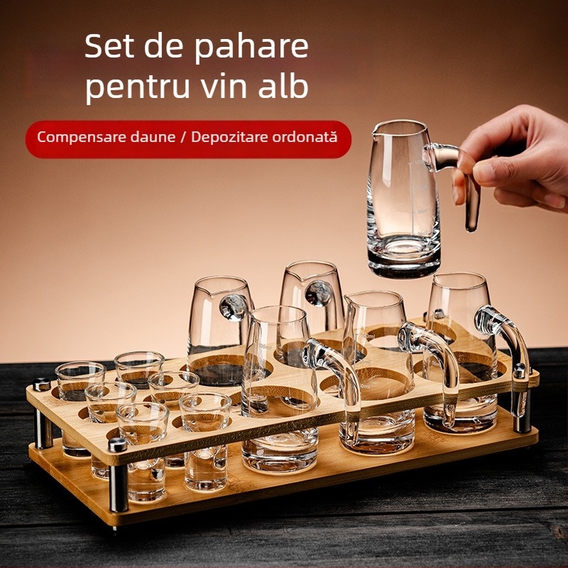 Set de distribuție a băuturilor cu 6 decantere și 6 pahare, suport în stil chinezesc cu raft