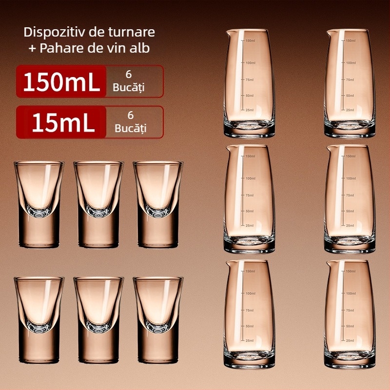 Set de distribuție a băuturilor cu 6 decantere și 6 pahare, suport în stil chinezesc cu raft