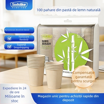 Cani de hârtie de unică folosință, îngroșate, pentru uz casnic și birou, pentru băuturi fierbinți și reci, ceai cu lapte, 250 ml, pachet de 100 bucăți