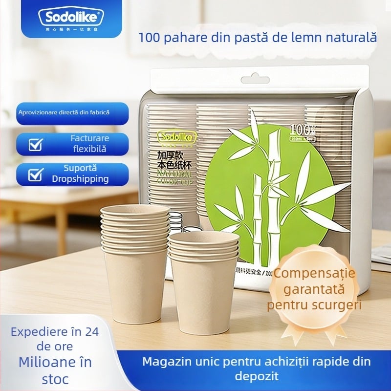 Cani de hârtie de unică folosință, îngroșate, pentru uz casnic și birou, pentru băuturi fierbinți și reci, ceai cu lapte, 250 ml, pachet de 100 bucăți