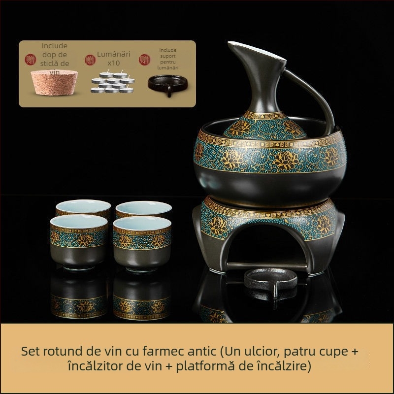 Set ceramic pentru încălzirea vinului în stil antic chinezesc, porțelan, capacitate mare, pentru uz casnic