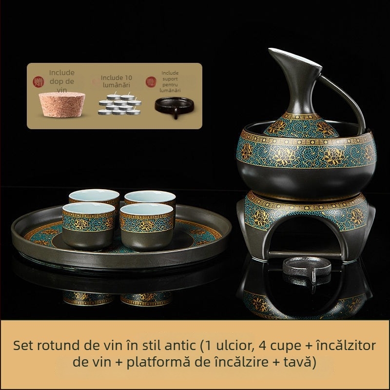 Set ceramic pentru încălzirea vinului în stil antic chinezesc, porțelan, capacitate mare, pentru uz casnic