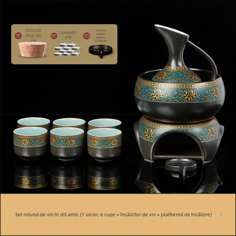 Set ceramic pentru încălzirea vinului în stil antic chinezesc, porțelan, capacitate mare, pentru uz casnic