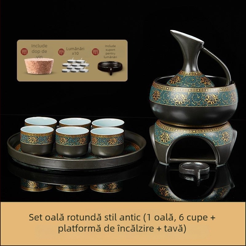Set ceramic pentru încălzirea vinului în stil antic chinezesc, porțelan, capacitate mare, pentru uz casnic