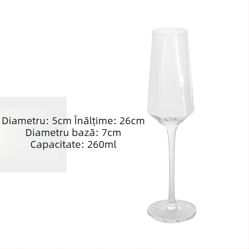 Pahar de vin din cristal cu design hexagonal diamantat, margine aurită, transparent, 301–400 ml, stil modern minimalist