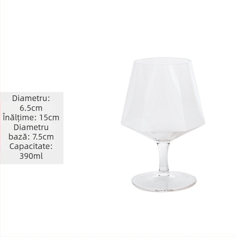 Pahar de vin din cristal cu design hexagonal diamantat, margine aurită, transparent, 301–400 ml, stil modern minimalist