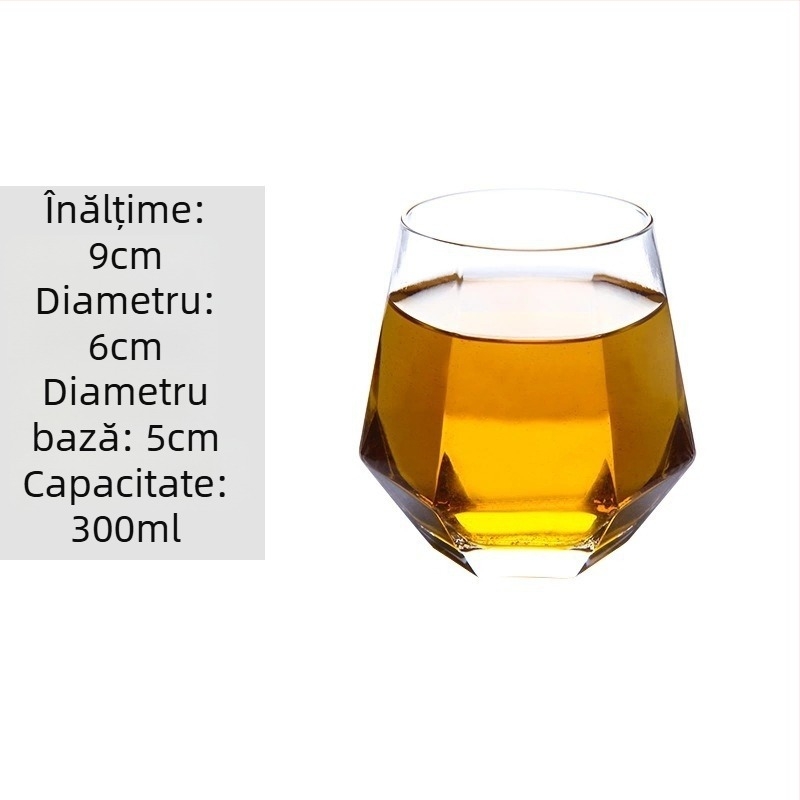 Pahar de vin din cristal cu design hexagonal diamantat, margine aurită, transparent, 301–400 ml, stil modern minimalist