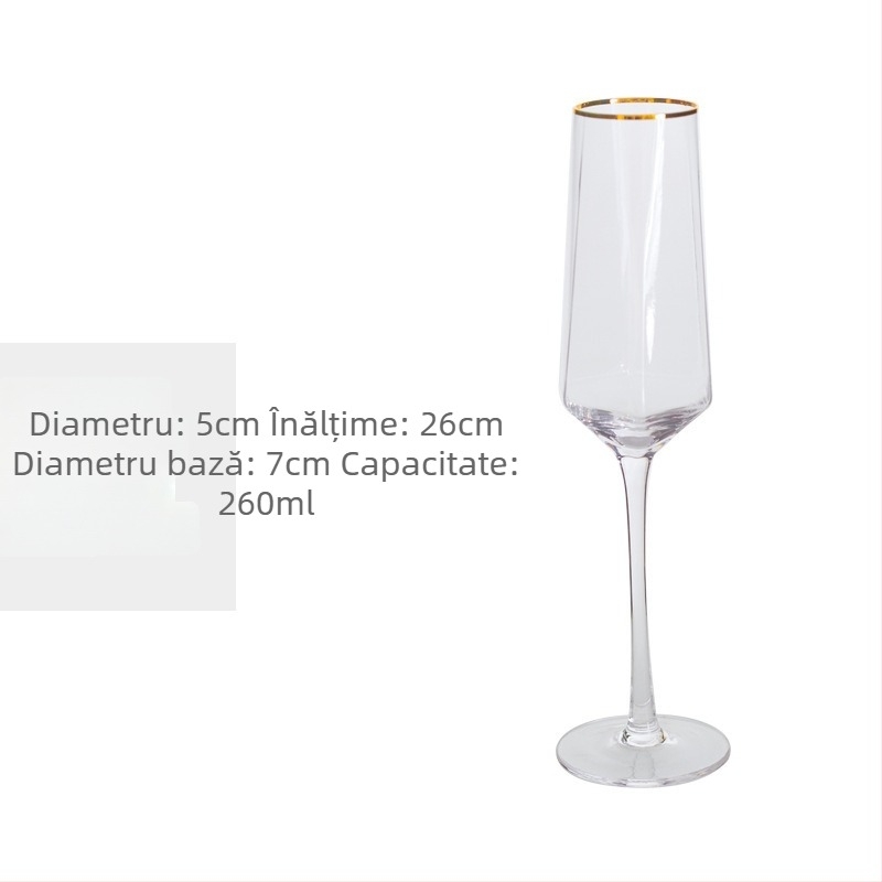 Pahar de vin din cristal cu design hexagonal diamantat, margine aurită, transparent, 301–400 ml, stil modern minimalist