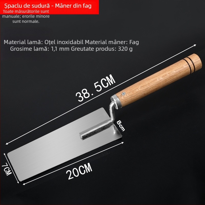 Set de unelte din oțel inoxidabil pentru tencuit, cu mistrie integrată, cuțit pentru tencuit, cuțit pentru chit, lopată zidărie și răzuitor de vopsea, model E18